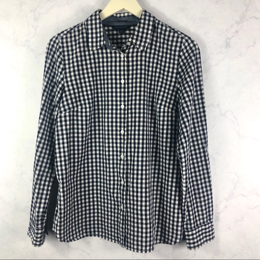 [TH] Classic Navy Checkered Gingham Button Down Shirt